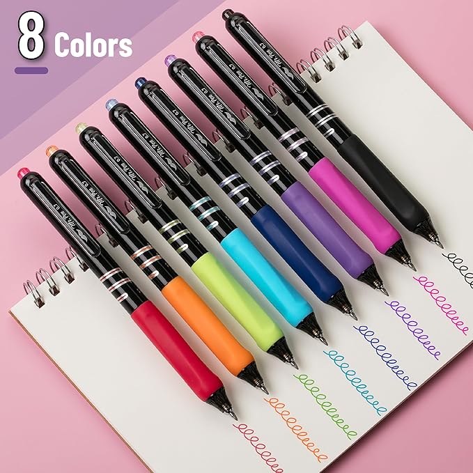 Mr. Pen- Retractable Gel Pens, 8 Pack, Vibrant Barrels, Fast Dry, Colorful Ink Gel Pens Fine Point 0.7mm