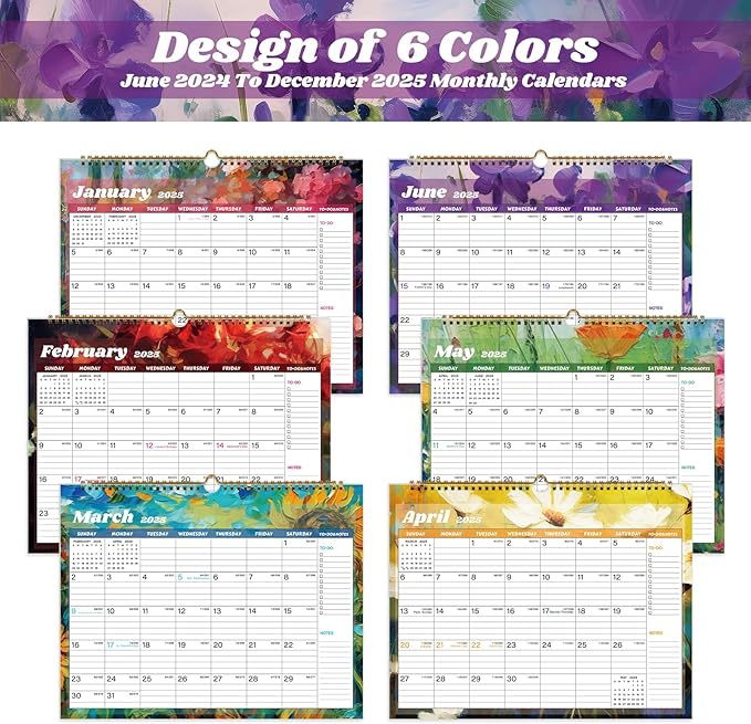 2025 Calendar, Calendar 2024-2025, 18 Months Wall Calendar July 2024 to Dec 2025 Calendar with Julian Dates, 14.8" X 11.5" (Flower)