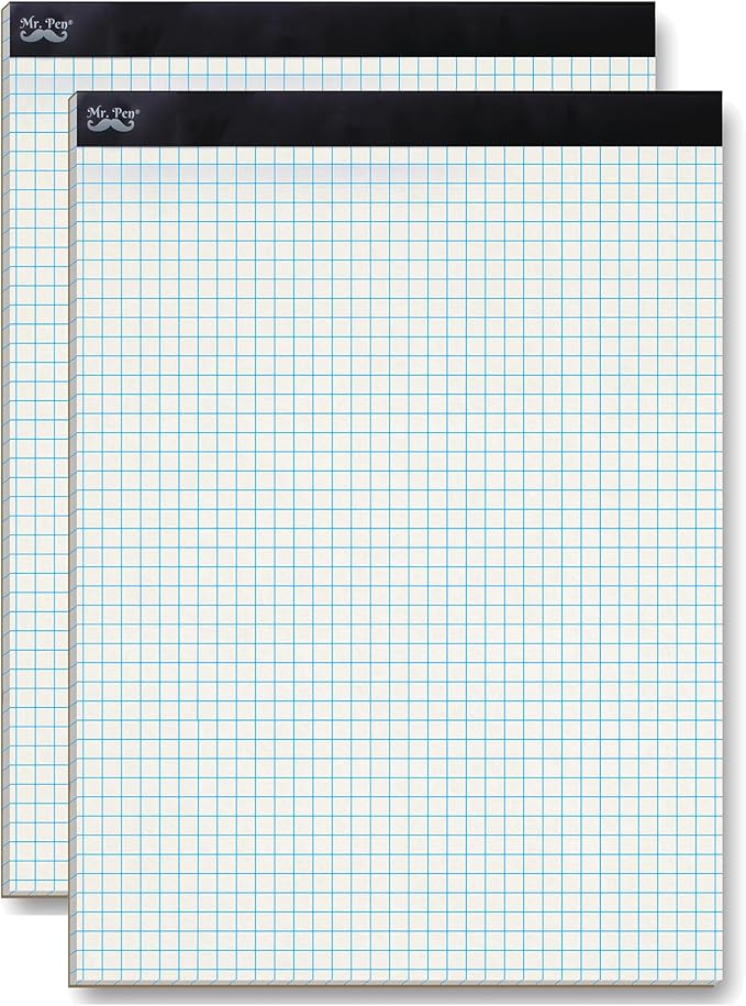 Mr. Pen- Graph Paper, 2 Pack of 55 Sheets, 8.5"x11", 5x5 (5 Squares per inch), Graphing Paper, Grid Paper Pad, Math Graph Paper Pad, Drafting Paper, Computation Pads, Square Paper, Math Paper