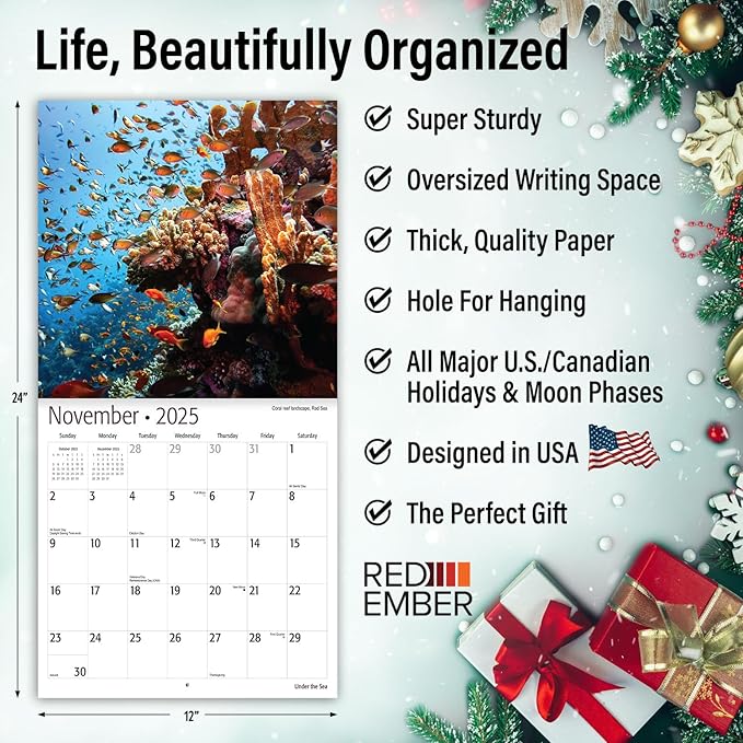 RED EMBER Under the Sea 2025 Wall Calendar 12 Month | 12" x 24" Open | Thick & Sturdy Paper | Giftable | Calendar 2025