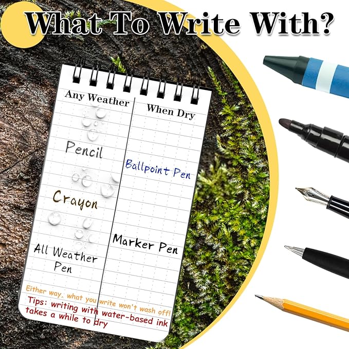 Waterproof Notebook, 4 Pack Top-Spiral Pocket Notepad, 3" x 5" Weatherproof NotePad, All Weather Police Pocket Notebook Little Memo Steno Note Pads for Outdoor Office School Recording, Black