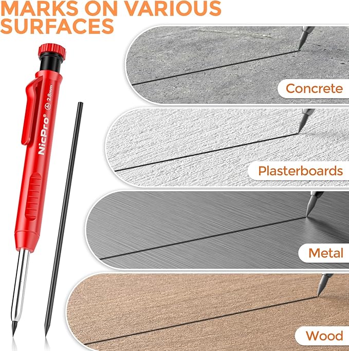 Nicpro 60 Pieces Carpenter Pencil Lead Refills 2.8mm, Lead Refill for Mechanical Carpenter Pencil, Break Resistant 2.8 mm Leads for Construction Pencils, Woodworking Pencil (Black)