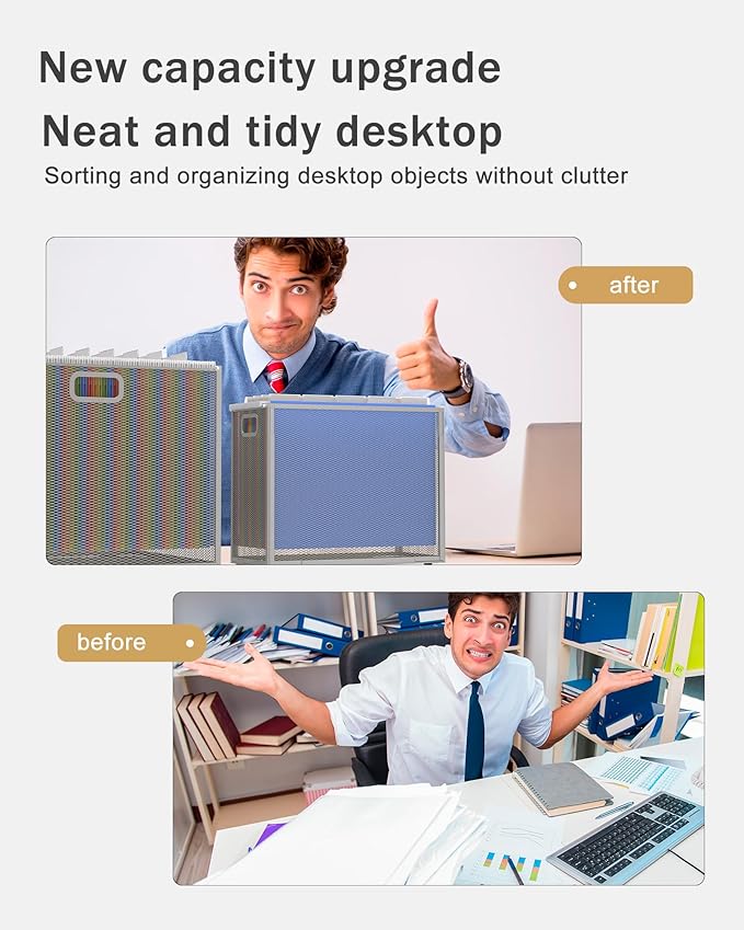 Oterri Hanging File Organizer, Metal File Organizer, Portable Desktop File Organizer for Letter Size Folder, Mesh Hanging File Crate for Office,Folders Not Included(Light Grey,1 Pack)