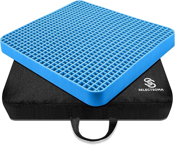 SelectSoma Travel Seat Cushion for Long Sitting – Car and Truck Cooling Gel Seat Cushion - Office Chair Cushion for Back, Sciatica, Tailbone Pain Relief – Wheelchair Cushion for Pressure Relief