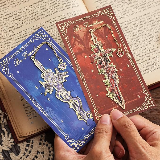4Pcs Fantasy Sword Bookmarks for Books Journals Planners, Cool Forth Wing Metal Book Marker for Reading Women Men, Unique Book Marks Gifts for Book Lovers, Reading Accessories for Students Adults Kids
