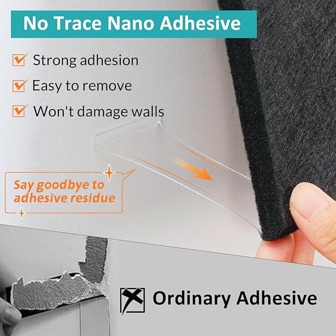 Black Cork Board 48" x 36" - 12 Pack Felt Wall Tiles with Safe Removable Adhesive Tabs - Large Cork Board for Office & Home & School Walls Decor - Black