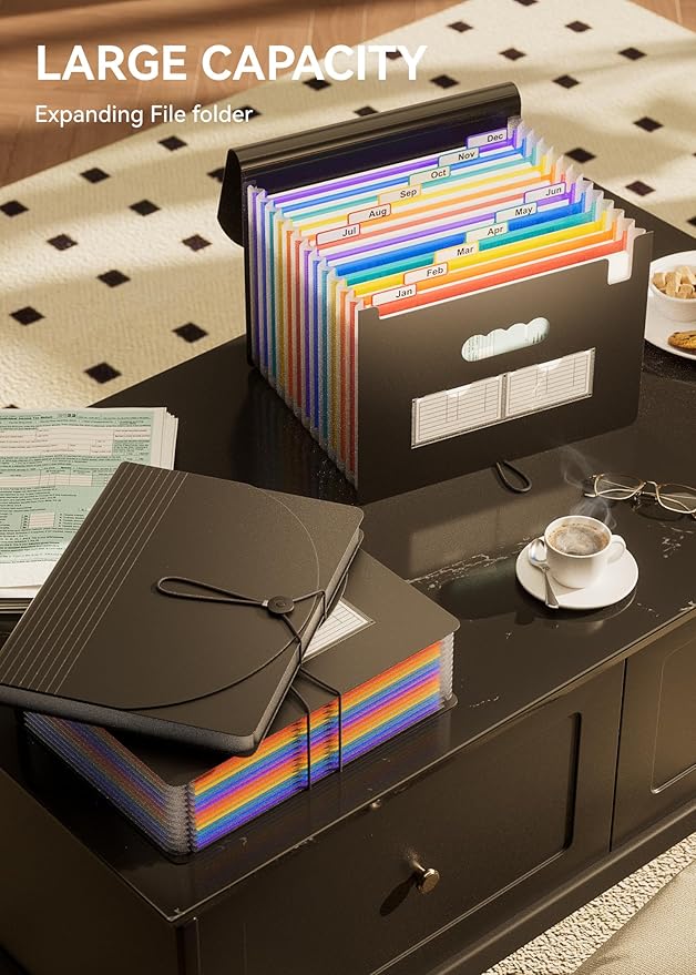 ABC life 12 Pockets Accordion File Organizer, Expanding File Folders, Portable Monthly Bill Receipt Organizer With Colorful A-Z Tabs, Desktop Folders Letter A4 Paper Document Storage for Home Office