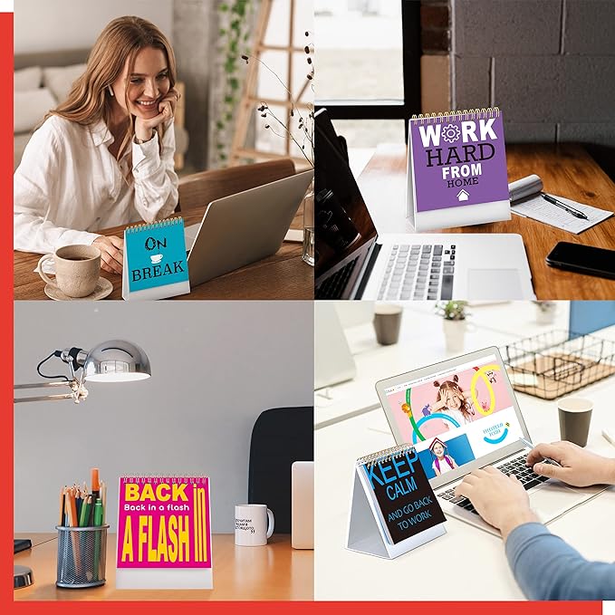 Gethelud 40 Pages Funny Desk Sign, Desktop Flip Book 34 Different Fun and Flip-Over Messages Plus 6 Pages Erasable Blank Cards for Office Gifts Desk Accessories