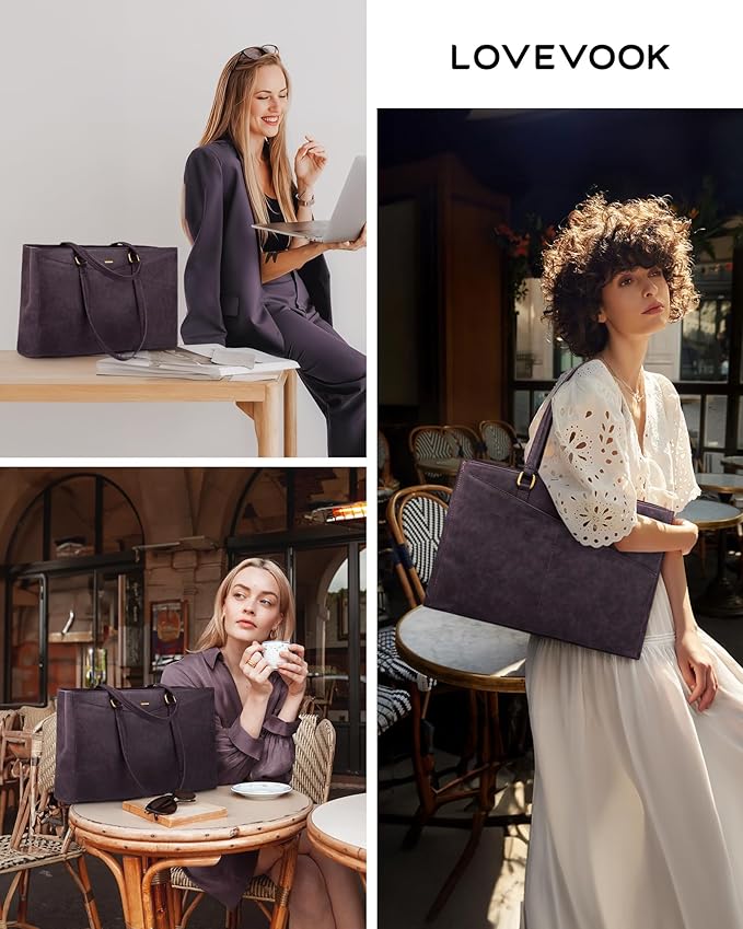 LOVEVOOK Laptop Bag for Women,15.6 Inch Laptop Tote Bag for Women,Vintage Leather Work Tote Bags Computer Teacher Bag,Waterproof Business Bag Office Briefcase