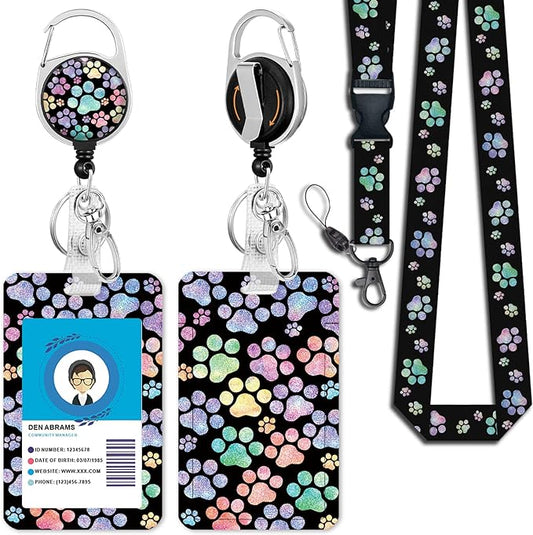 Puppy Dog Paw Lanyards for Id Badges, Cute Retractable ID Badge Holder with Detachable Lanyard, Fashionable Badge Reel Heavy Duty with 360 Degrees Rotate Carabiner Clip, Nurse Teacher Office Gifts