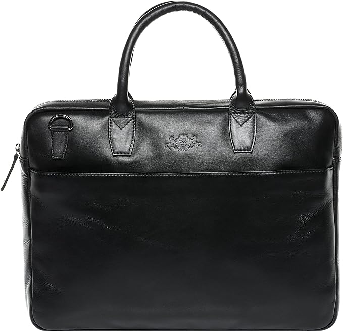 SID & VAIN laptop bag BOSTON Large business office work bag laptop case real leather briefcase leather bag Unisex black