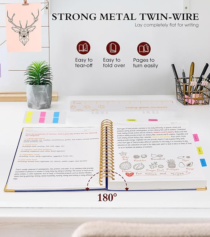 Spiral Notebook Journal 5.75” x 8.38”, 300 Pages Hardcover Leather Lined Journals for Women Men, A5 Small College Ruled Notebooks with 100 GSM Thick Paper, Spiral Journal for Writing Work School, Navy