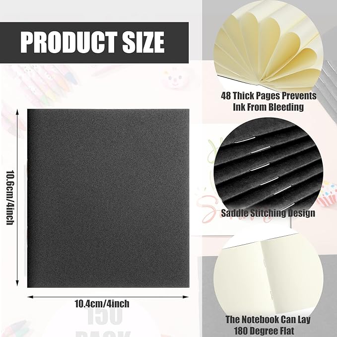 Thenshop 50 Pack Mini Pocket Kraft Notebooks Bulk 4 x 4 Inch Journal Notepads with Dot Memo Sketchbooks Writing Notepad for Party Favors Supplies(Black,Blank Page)