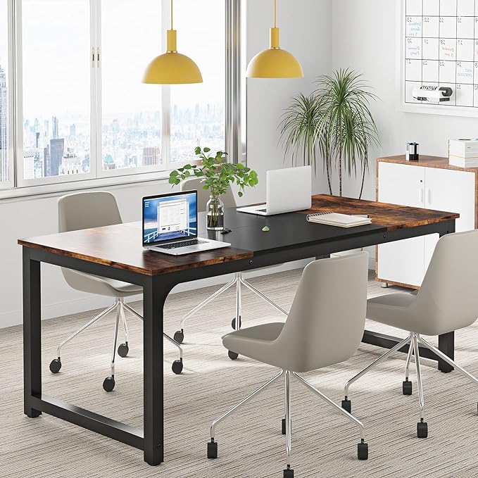 Tribesigns Modern Computer Desk, 63 x 31.5 inch Large Office Desk Computer Table Study Writing Desk Workstation for Home Office, Vintage Black Metal Frame