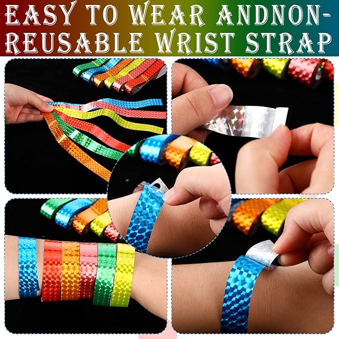 Epakh 600 Pcs Paper Wristbands Neon Wrist Bands Waterproof Handbands for Events Lightweight Concert Wristbands Neon Colored Adhesive Wrist Band for Party