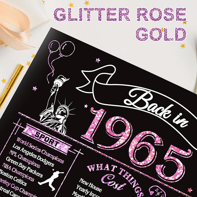 60th Birthday Card for Women, Jumbo 3D Pop Up 60th Birthday Gifts for Mom Grandma, Back In 1965 Happy 60 Year Old Sister Birthday Decorations Cards Card for Her, Rose Gold