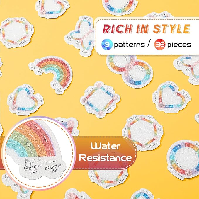 Gersoniel 36 Pieces Anxiety Sensory Stickers Cute Fidget Textured Strips Toys Anti Stress Tactile Rough Sensory Calm Textured Strips Adhesives Anxiety Relief for Adults Teens Desk (Breath Style)