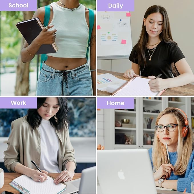 Hardcover Spiral Notebook with Tabs 5.5"x7.5" Small Spiral Lined Journals for Women with Dividers 220 Pages College Ruled Composition Notebook 5 Subject Notebook for Work School Gifts, Purple