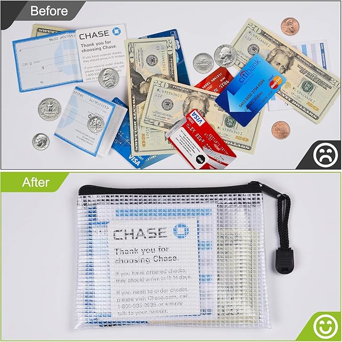 Mesh Zipper Pouches, 6PCS Waterproof Tear-Resistant Document File Folders, B8 Size Zipper Documents Pouch Document Organizer Bags for School Office Home Travel Storage(5×4.1Inch)