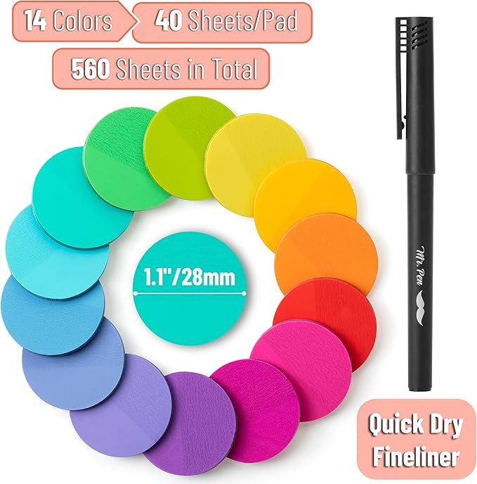 Mr. Pen- Transparent Sticky Note Set, 560Sheets, Colorful, Round Transparent Sticky Notes Set, Bible Sticky Notes Clear Sticky Notes Transparent, Bible Notes, Transparent Sticky Notes for Bible Study