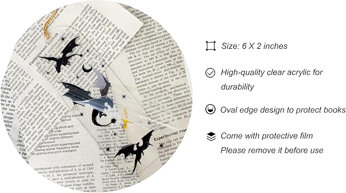 TwoDays 4th Wing Inspired Bookmarks, Fantasy Dragon Acrylic Bookmarks for Bookish Gifts, Cool Romantasy Book Merch for Book Lovers (6"x2", Set of 2)