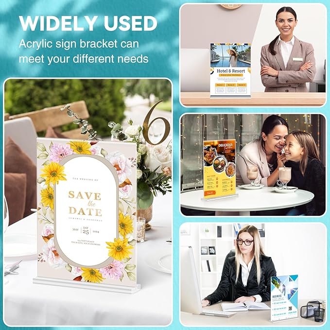 Relx 18 Pack Acrylic Sign Holder 8.5 x 11, Vertical T Shape Plastic Sign Holder with Base, Double-Sided Clear Tabletop Plexiglass Flyer Stands for Restaurant Office Store Home Picture Frame Display