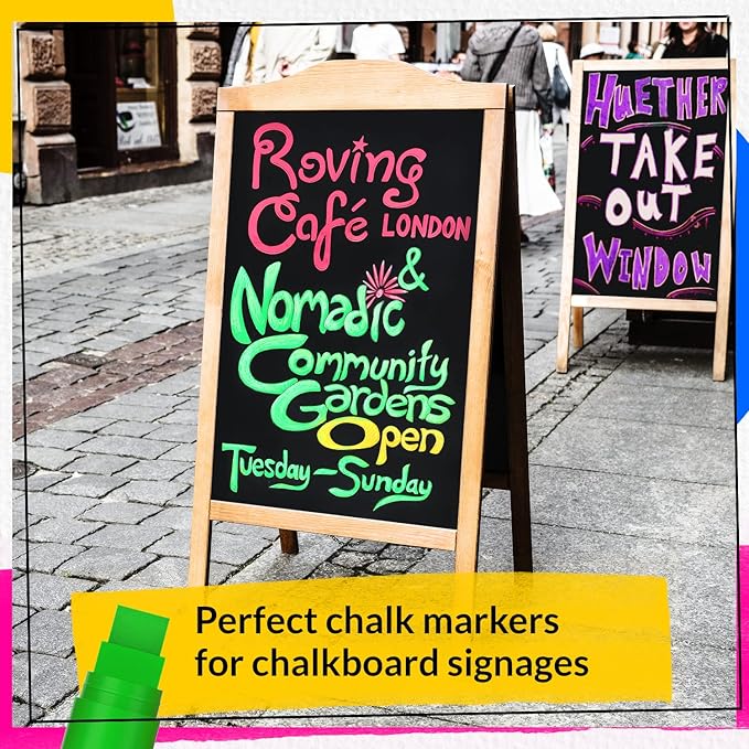 8 Washable Window Markers for Cars - 15mm Jumbo Colored Pens - Neon Paint Chalk Markers for Glass, Chalkboard, Blackboard, Bistro, Menu Board - Chalk Pens for Teachers, Kids, Businesses