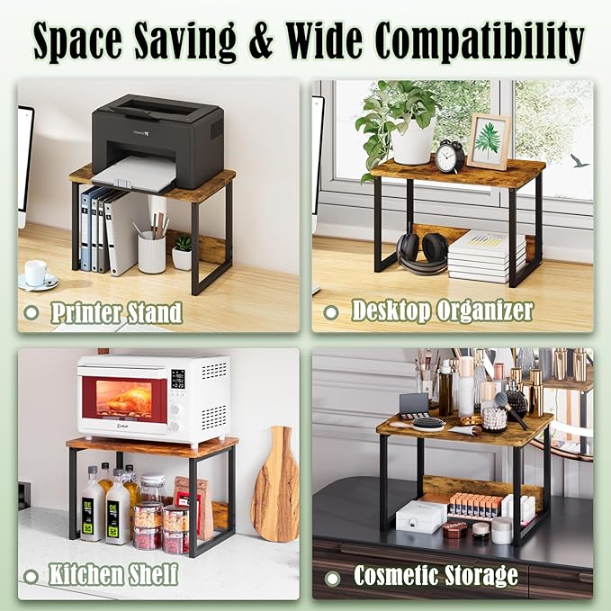 MARTY Desktop Printer Stand 2 Pack Printer Stand with Storage for Desk, Printer Shelf Desk Organzier for Home/Office Printer Riser Under Desk Small Table for Printer Fax Machine Scanner(Rustic Brown)