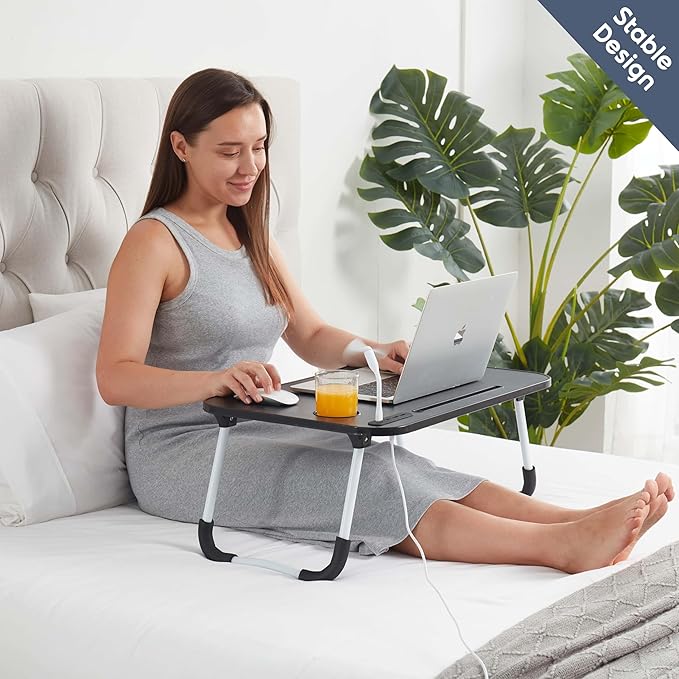 Nestl Lap Desk for Laptop - Foldable Laptop Desk for Bed and Couch, Portable and Lightweight Laptop Stand for Bed Breakfast, Working, Reading, and Writing, Lap Table with USB Ports, Large Laptop Tray