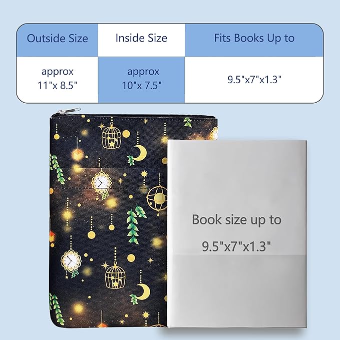 Book Sleeve for Book Lovers, Bookish Book Protector, Book Covers for Paperbacks, Washable Fabric, Book Sleeves with Zipper, Medium 11 Inch X 8.7 Inch