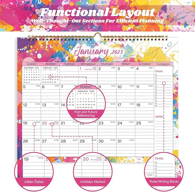 2025 Calendar 12 Month Wall Calendar 2025, Jan to Dec 2025 Calendar with Julian Dates, 14.8" X 11.5" (2025 Wall Calendar Colorful)