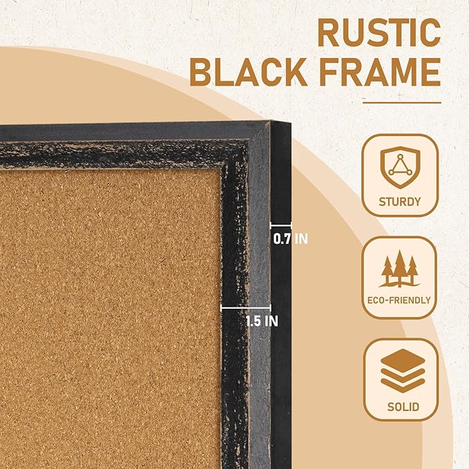DOLLAR BOSS Cork Board for Office 36 X 24 Inches Cork Boards for Walls Bulletin Board, Decorative Hanging Pin Board Rustic Wooden Frame Vision Board Cork Notice Board for Office Home Decor, Black