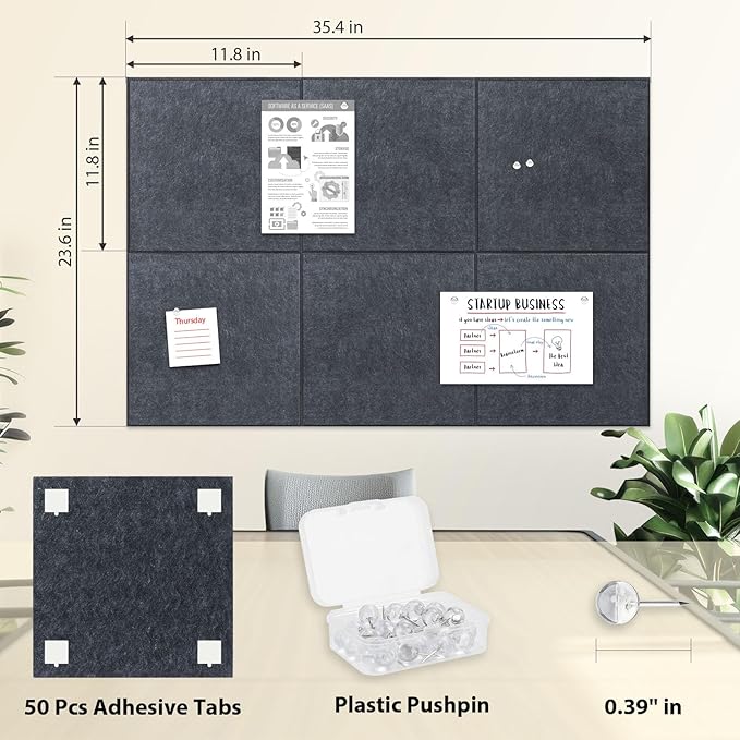 Smarpau Felt Bulletin Board 12 Pack Cork Boards for Walls 48"x36" Dark Gray Bulletin Board Cork Felt Board for Office Pin Tack Board for Home School