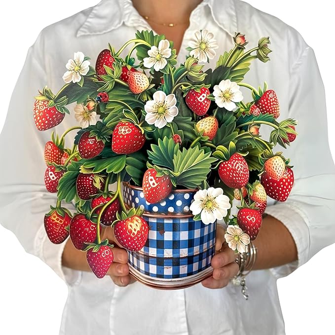 Freshcut Paper Pop Up Cards, Strawberry Blossom, 12 Inch Life Sized Forever Flower Bouquet 3D Popup Greeting Card, Birthday Cards, Anniversary Card, Blank Notecard & Envelope