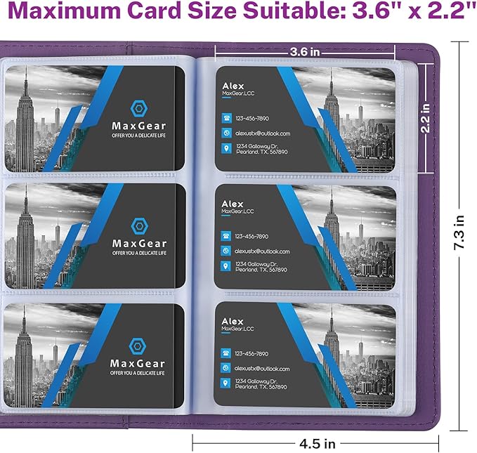 MaxGear Business Card Organizer, 240 Cards Book Portable Business Card Holder for Men & Women, Professional PU Credit Cards Binder File Storage, Purple