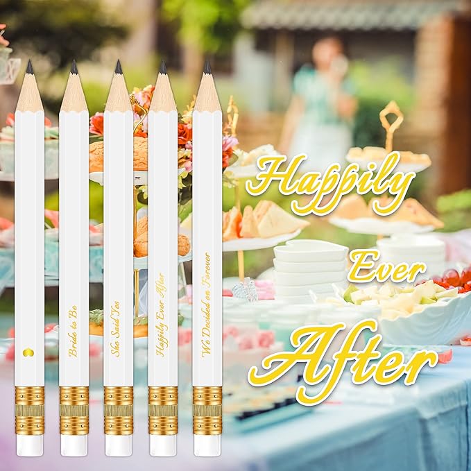 Pack of 50-4'' Bridal Shower Pencils, Pre-sharpened Half Pencils for Bridal Shower Party Games
