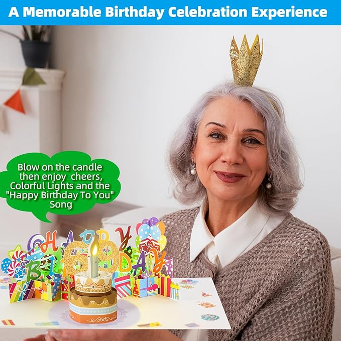 Gumry 69TH Musical Birthday PopUp Card, Blowable Colorful Light Candle 3D Cards with Song, Applause Cheers Sound, Greeting Cards Birthday Gifts Decorations for Women Men Turning 69 Years Old