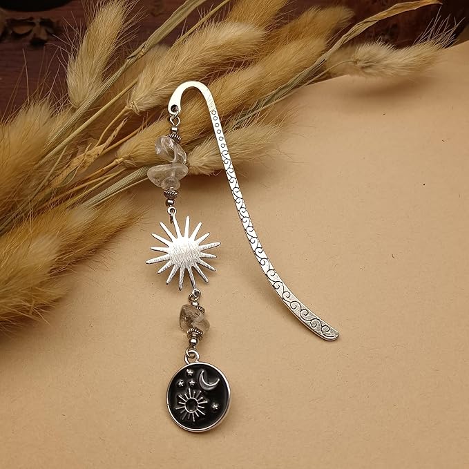 Retro Metal Bookmark for Bookish Gifts Wing Mask Bow and Arrow Charms Book Mark for Book Lover Gifts for Women Men (Sun and Star)