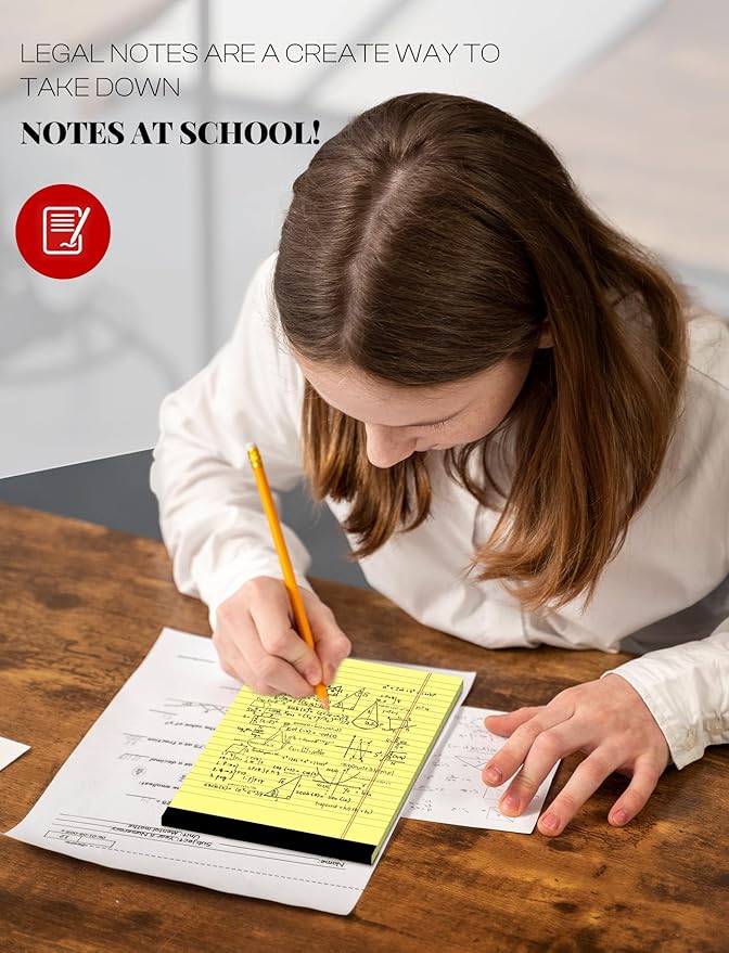 Yellow Note Pads 5x8 Small Legal Pads College Ruled Notepad for Office 6 Pack Yellow Writing Pads 5x8 Narrow Ruled Paper Pads 25 Lines 80 GSM Paper Tablets 5x8" Lined Notepads With 30 Sheets Per Pad