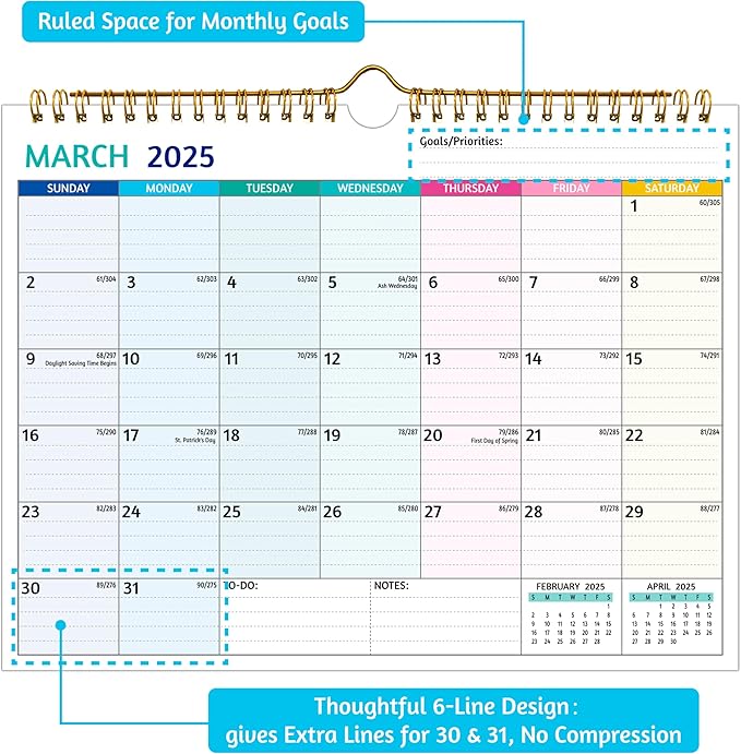 Wall Calendar 2025-2026 – 2 Year Calendar 2025-2026, 11 x 8.5 In, Jan 2025 - Dec 2026, 2025 Calendar 24 Months, Small Monthly Calendar 2025, with Ruled Blocks, Thick Paper, Holidays, To-dos ＆ Notes