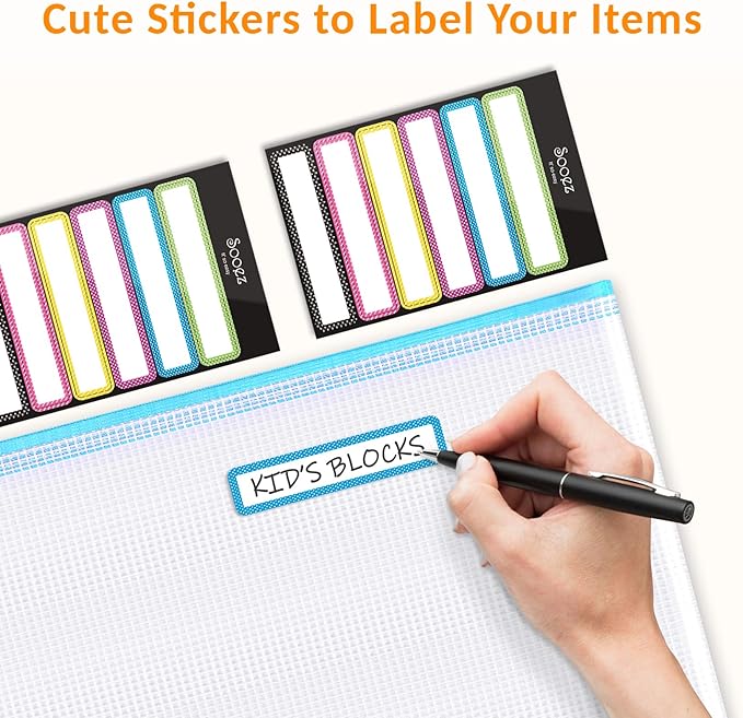 Sooez 36 Pack Mesh Zipper Pouch with Sticky Labels, A4 Size Mesh Bags for Board Game & Puzzles Organizing Storage, Durable Letter Size File Bags for Office Classroom Organization, 12 Assorted Colors