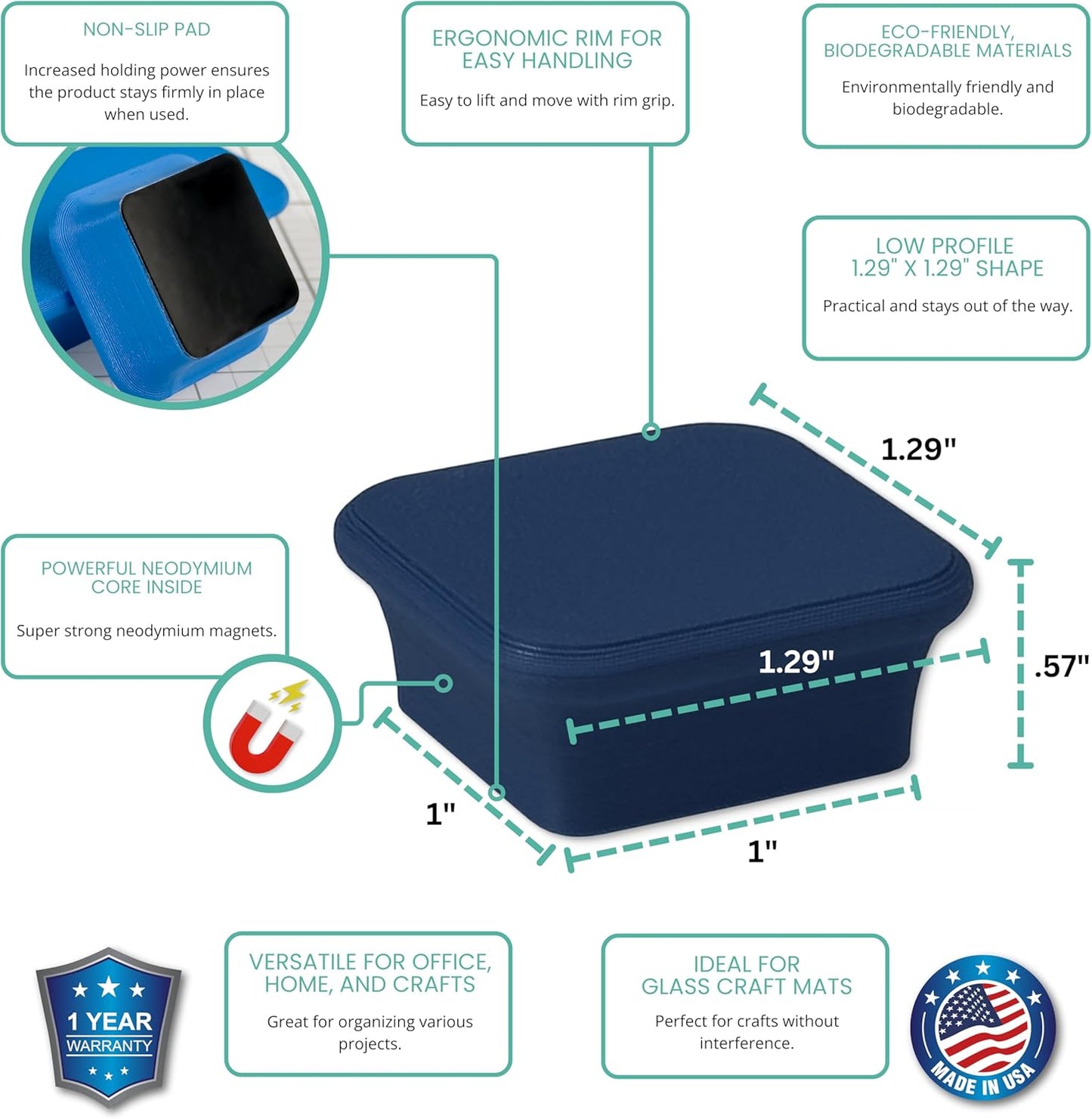 Glassboard Studio MiniBar Magnet - Strong Neodymium Rare Earth Magnets for Fridge, Whiteboard, Locker & Magnetic Glassboards - Ideal for Crafting & Office Use - Strong Fridge Magnets (Navy Blue, 2)