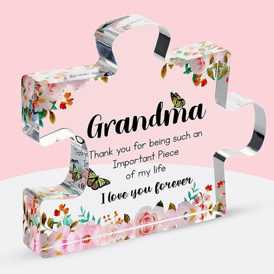VELENTI Gifts for Grandma - Engraved Acrylic Puzzle Piece - Adorable Grandma Presents for Birthday, Christmas, Thanksgiving Paperweights - Elegant Decorative Plaque with Lovely Quote - Chic Home