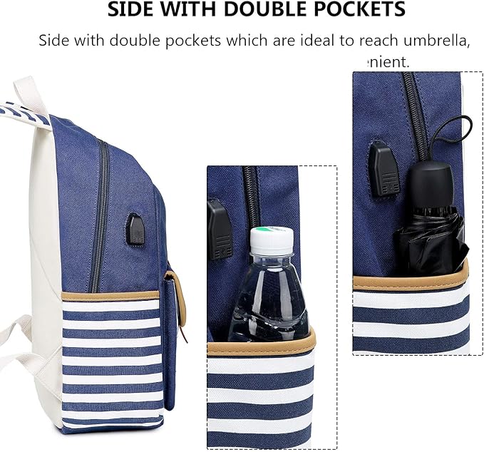 Goldwheat Girls Backpack Canvas Schoolbag Bookbag Laptop Bag Rucksack with USB Charging Port