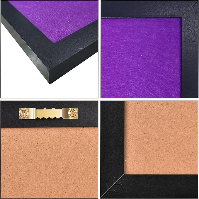 Bulletin Board Cork Boards with Felt, 17"x13" Small Display Pin Board Vision Board for Walls, Jewelry, Notes, Collection, Photos, Office, Wood Framed(Black) & Felt(Purple), 1pc