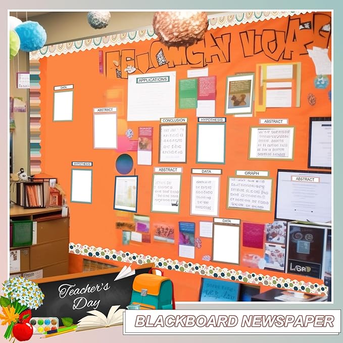 90 Pcs Science Fair Board Supplies 60 Trim Scalloped Bulletin Board Borders 24 Presentation Board Subtitles 6 Science Fair Titles for Classroom Display Boards(Boho)