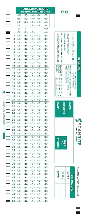 ScanRite - 882-E Scantron Compatible Testing Sheet (100 Sheet Pack)