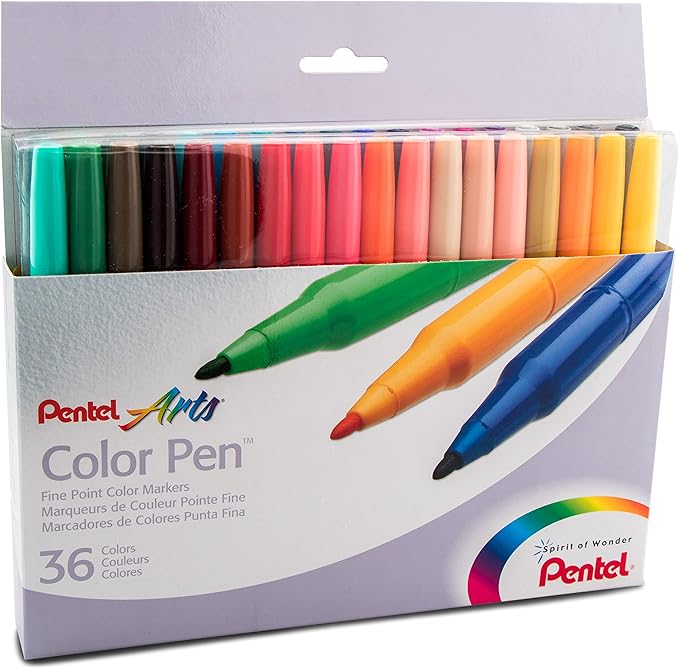 Pentel Color Pen, Set of 36, Assorted (S360-36)(Pack of 24, 864 Count Total)