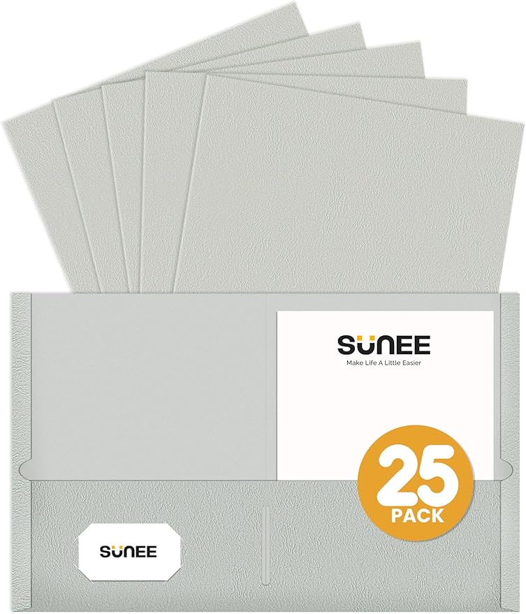 SUNEE Folders with Pockets (25 Pack, Warm Gray), 2 Pocket Folders Fit Letter Size Paper, Paper File Folder for School Office Home Business, Textured Paper