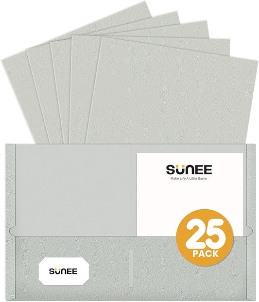SUNEE Folders with Pockets (25 Pack, Warm Gray), 2 Pocket Folders Fit Letter Size Paper, Paper File Folder for School Office Home Business, Textured Paper